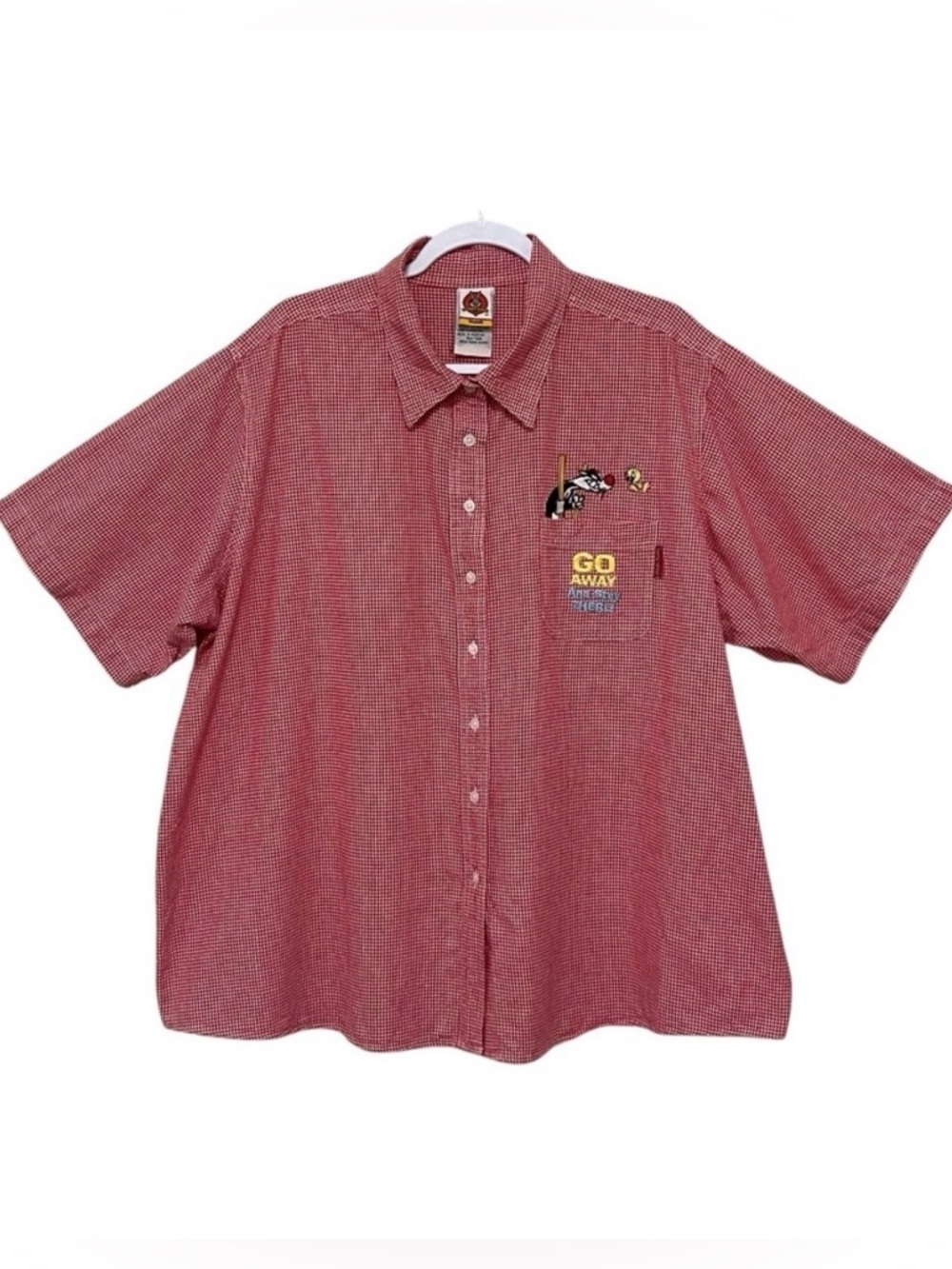 Looney Tunes Check Embroidered Shirt Tweety Bird Sylvester 100% Cotton Sz 26/28W